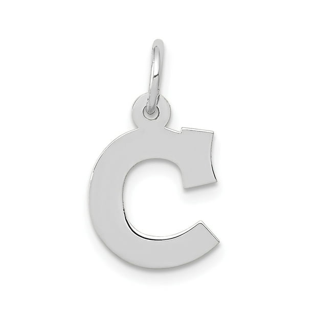 10mm x 18mm Solid 14k White Gold Small Block Initial C Pendant Charm 